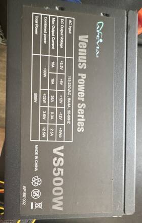 Apevia Ap150 002 Vs500w 500w Atx Power Supply Black 115v/230v 8a/4a Ap150 002 Mpn