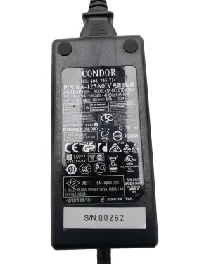 Sa-125aoiv Condor Ac Adapter 12v 5.0a 60w With Power Cord P/n Sn 00262 Tested