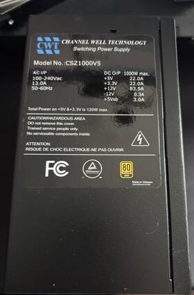 Cwt Csz1000v5 1000w Modular Atx 3.0 Psu With Pci-express 5.0 Support 80 Gold Fully