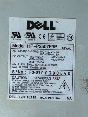 Dell 1.00e 115 Desktop Pc Power Supply Hp-p2507f3p 250w Mdl-1e115 Used Tested Excellent