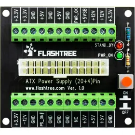 Pow-00141 Flashtree 24/20-pin Atx Dc Power Supply Breakout Board Module 24 Pins Black