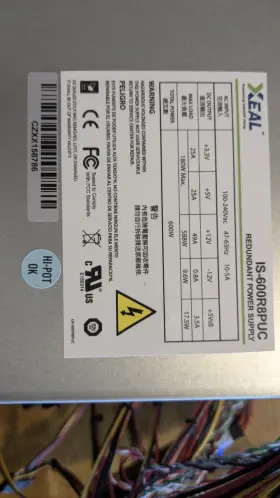 Is-600r8puc Istarusa Xeal 600w Ps2 Mini High Efficiency Redundant Power Supply