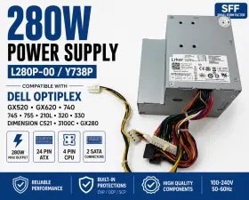 L280p-00 Lrker L280p00 280w Power Supply Y738p Dell Optiplex Gx520 Gx620 745 755 24pin Psu