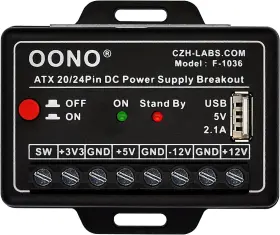F-1036 Oono Atx 24/20-pin Dc Power Supply Breakout Module With 2.1a Usb Port