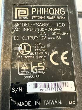 Phihong Psac60m-120 Genuine 12v 5a Power Supply Charger