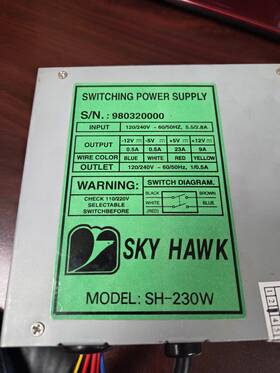 Sky Hawk Sh230w 941 Vintage Power Supply No Remote Switch Button Sh-230w