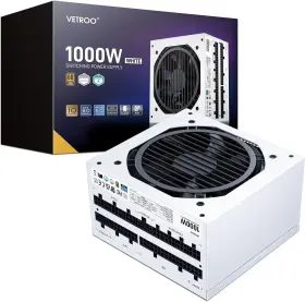 1000w Vetroo 445033013031 White Psu Atx 3.0 Ready Dual Pcie 5.0 80plus Gold Full Modular