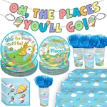 Oh The Places You Go Party Supplies Set With Banner, Plates, And Napkins New. Price: $41.99.