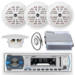 PLMRB29W White Usb Aux Radio, 6.5" Marine Speakers, Antenna, 400W Pyle Amplifier Open. Price: $158.99.