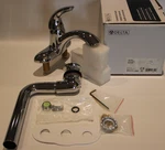 Delta 22C551 1-HANDLE Centerset Faucet W/offset Grid Drain Assembly Chrome Open. Price: $123.49.